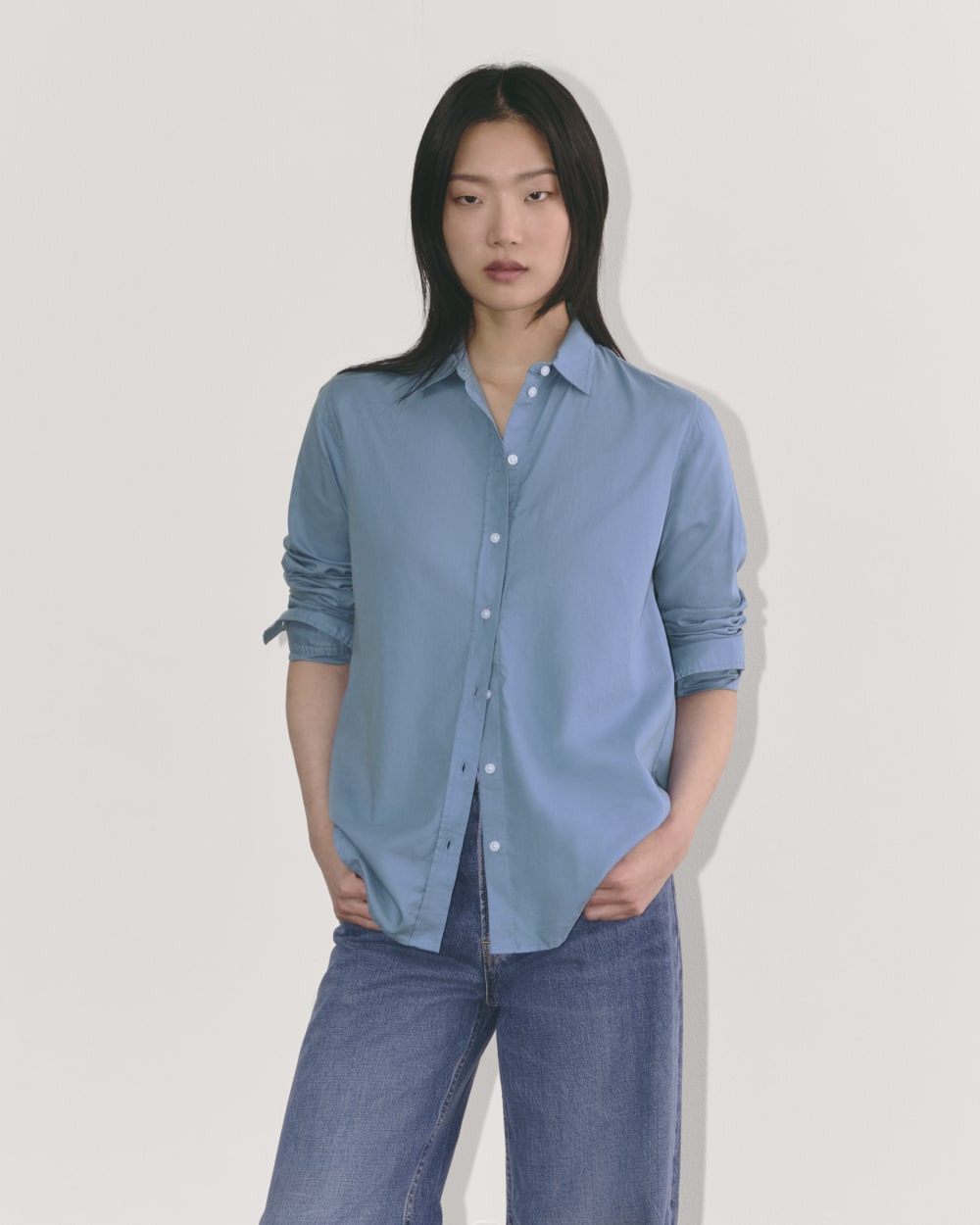 The Must-Have Shirt in Silky Cotton in Bluebell — front view