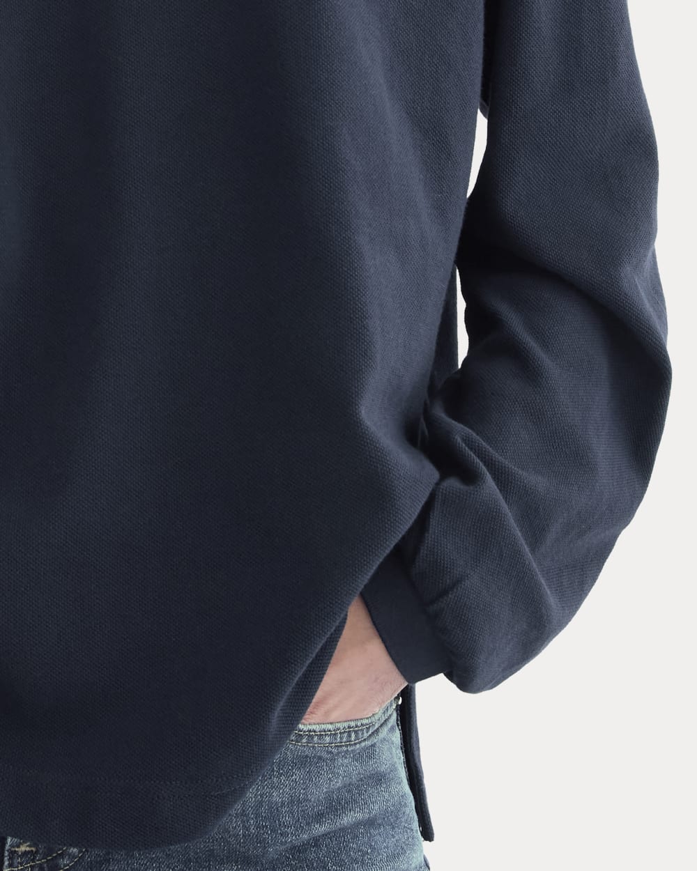 Oversized Pique Polo in Deep Navy — detail view