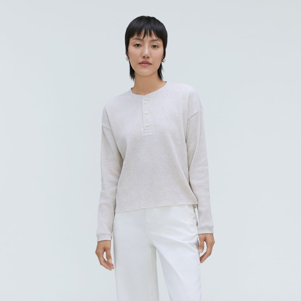 The Organic Cotton Waffle Henley in Heathered Tan — front view