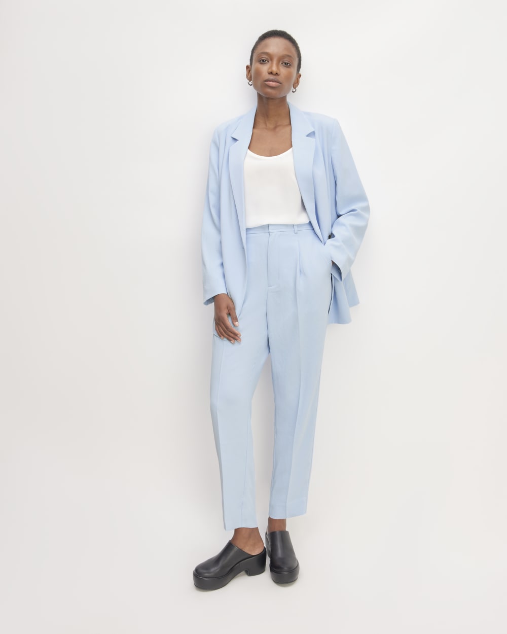 The Japanese GoWeave Way-High® Tapered Pant in Chambray Blue — front view