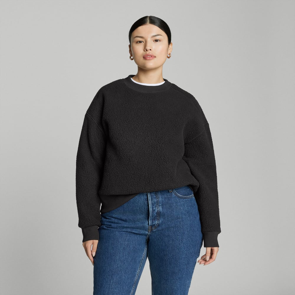 The ReNew Teddy Oversized Crew in Black — front view