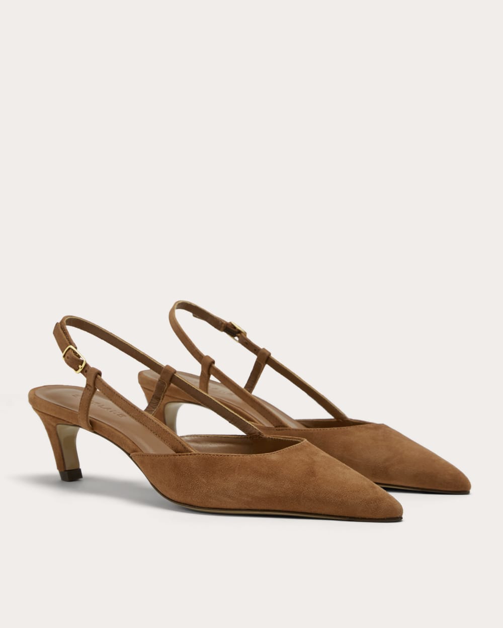 The Studio Slingback Heel in Saddle Brown Suede — detail view