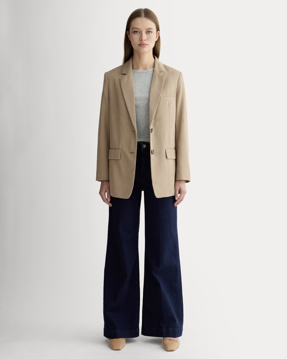 The Oversized Blazer in Buttersmooth in Ash Brown — detail view