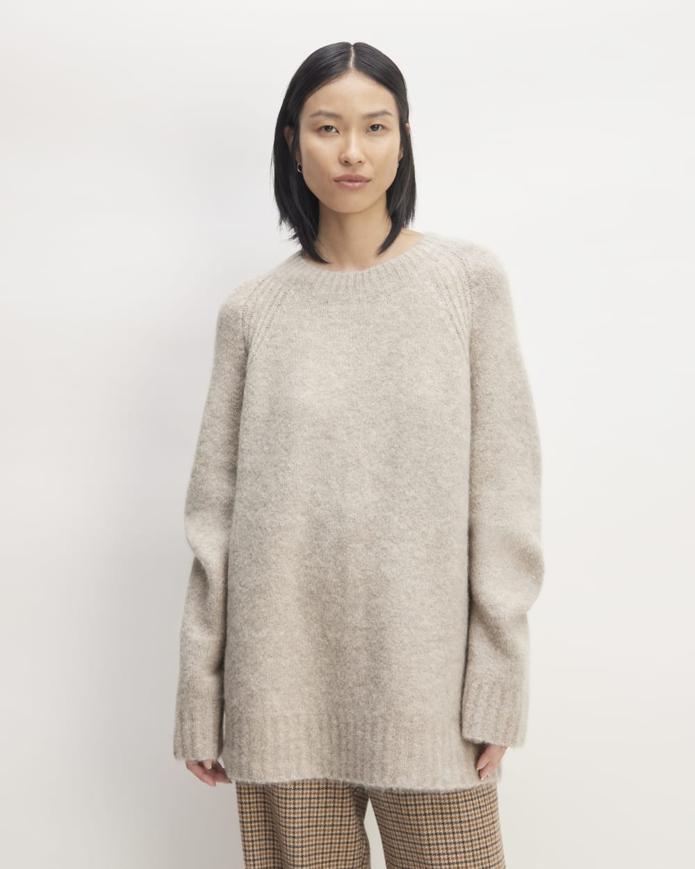 The SuperFuzz Alpaca Crew in Light Oat — front view