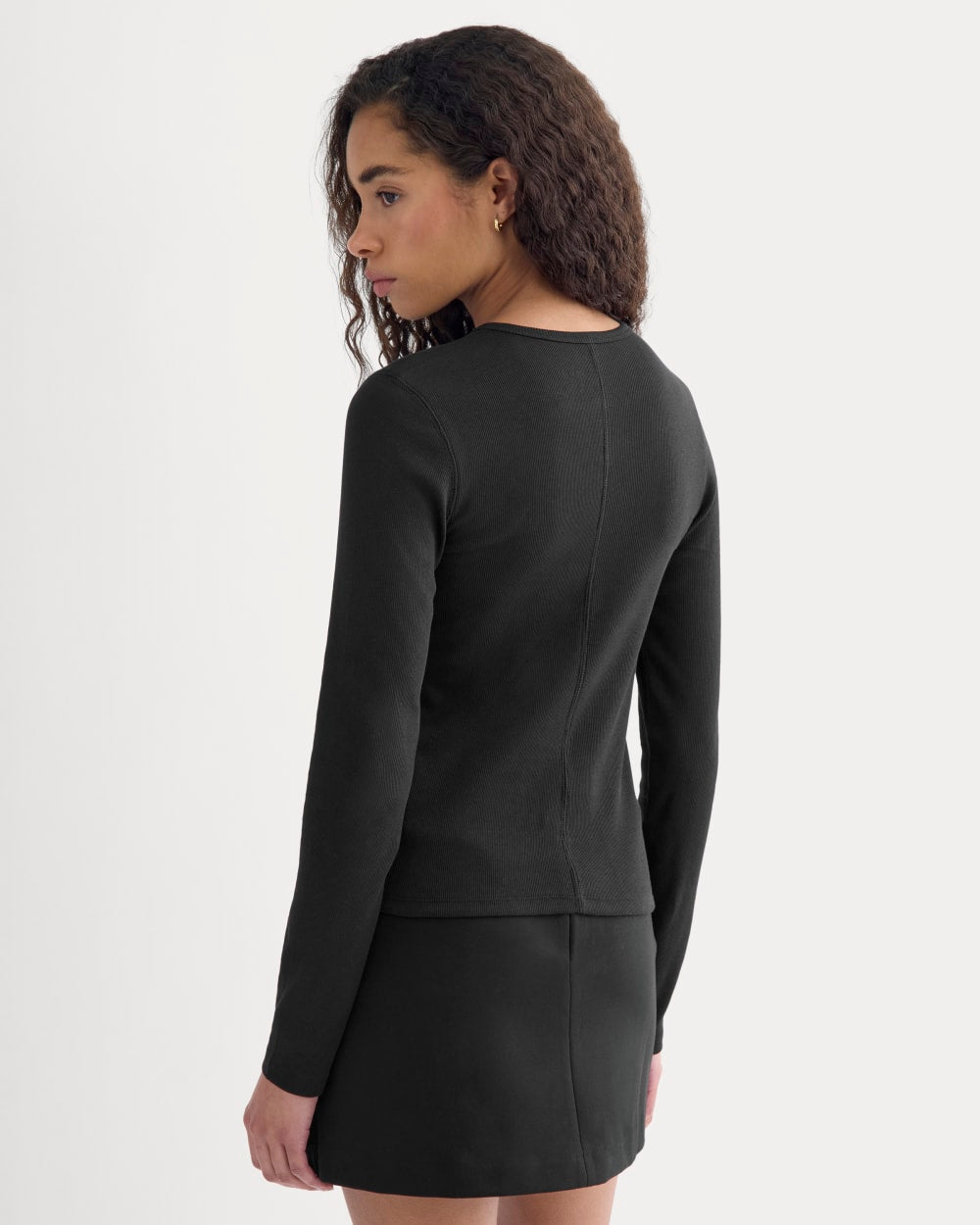 Luxe Rib Button-Up Top in Black — detail view