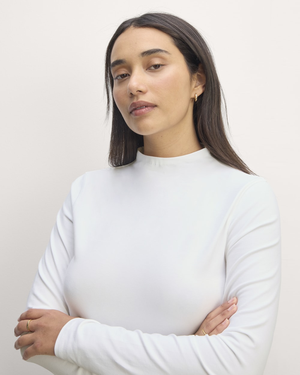 The Form Funnel-Neck Tee in White — detail view