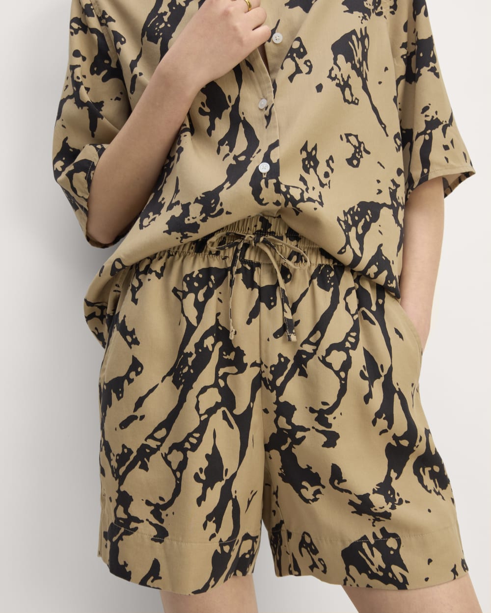 The Vacation Short in Black / Cornstalk Abstract — detail view