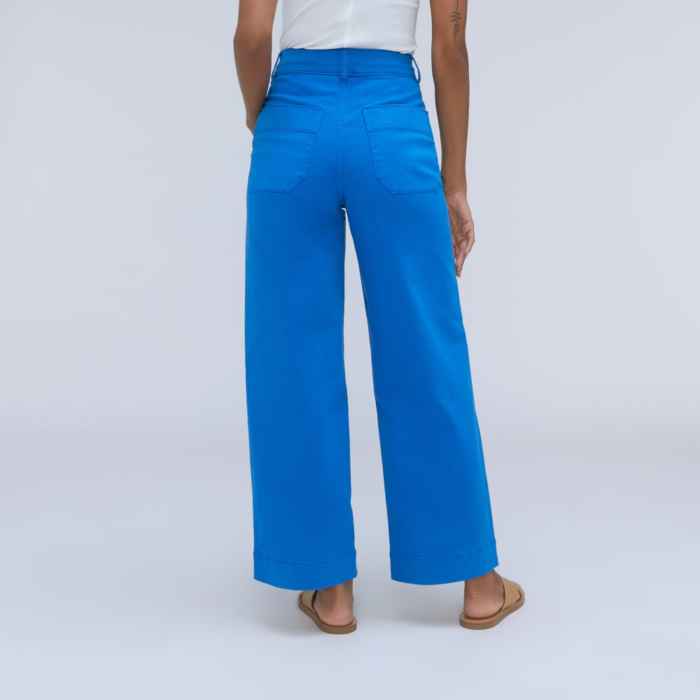 The Organic Wide-Leg Pant in Lapis Blue — detail view