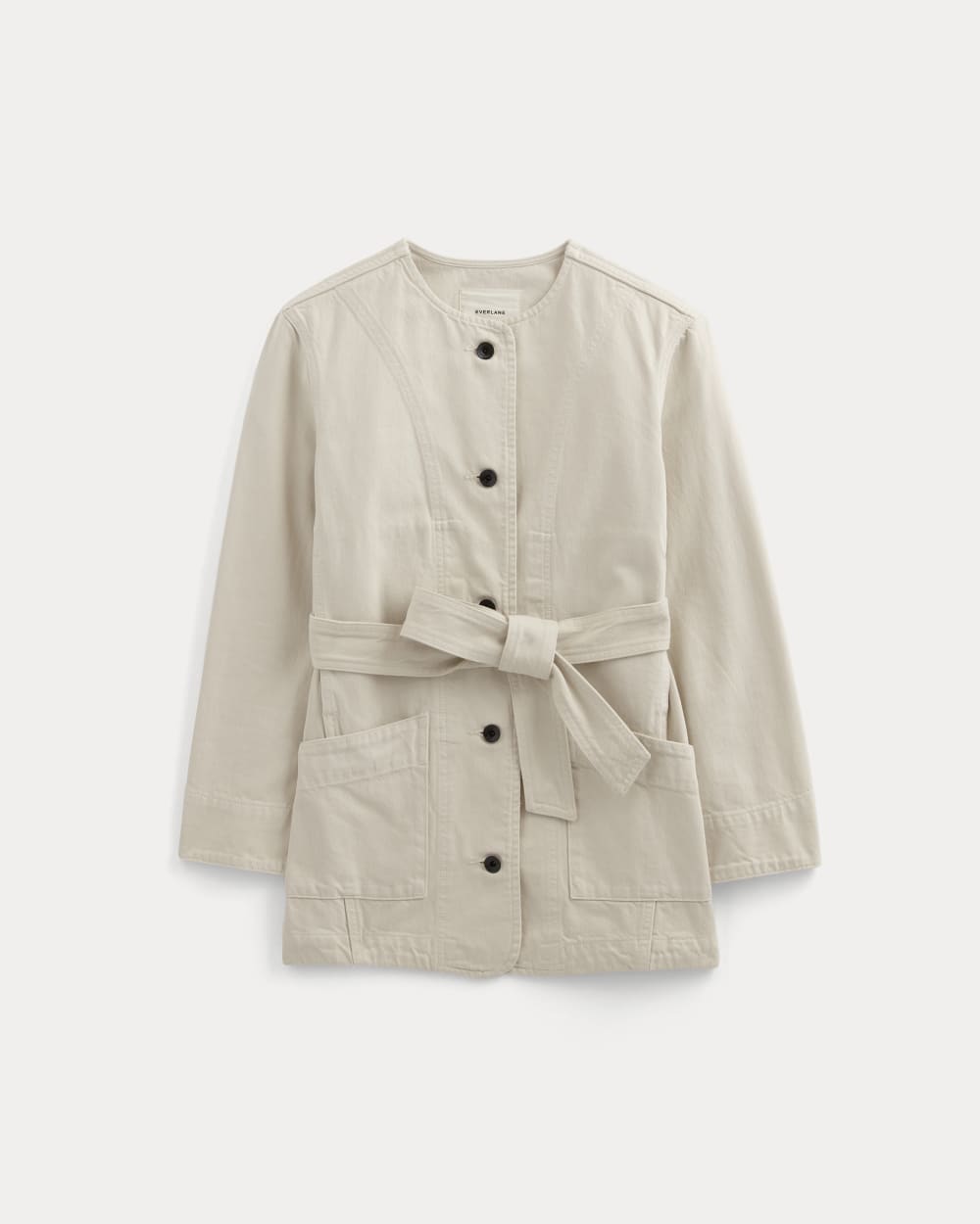 The Long Denim Barrel Jacket in Garment-Dyed Sand — alternate view