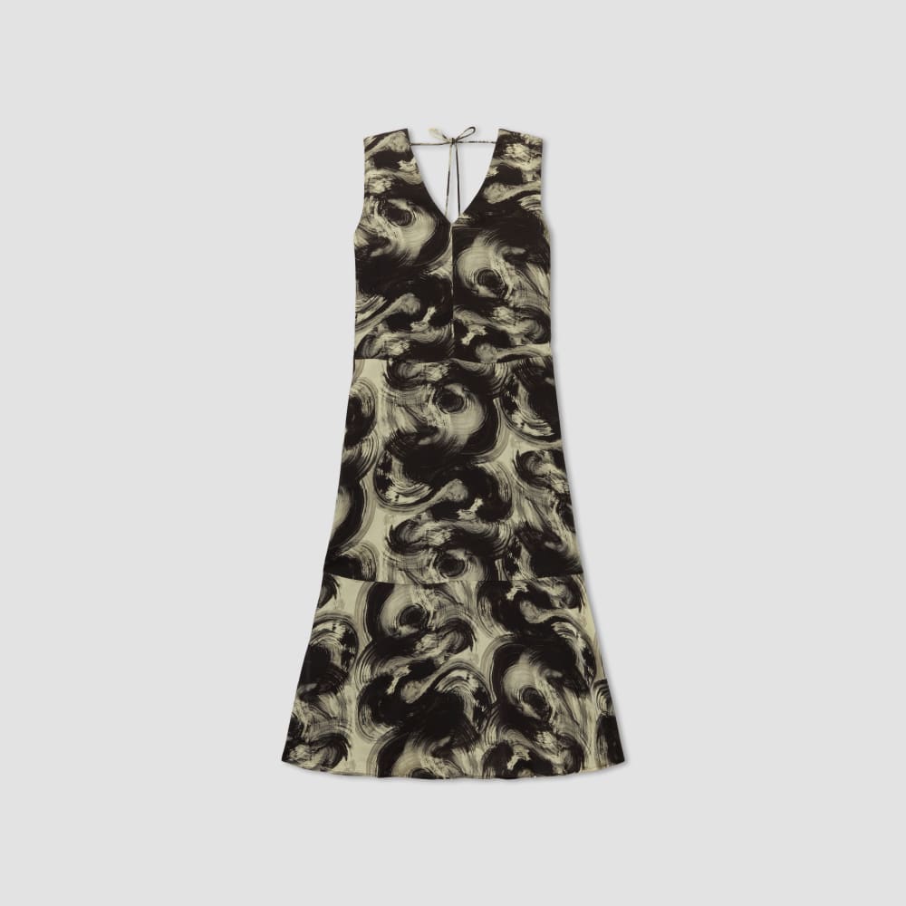 The Satin V-Neck Maxi Dress in Pale Yellow / Black — alternate view