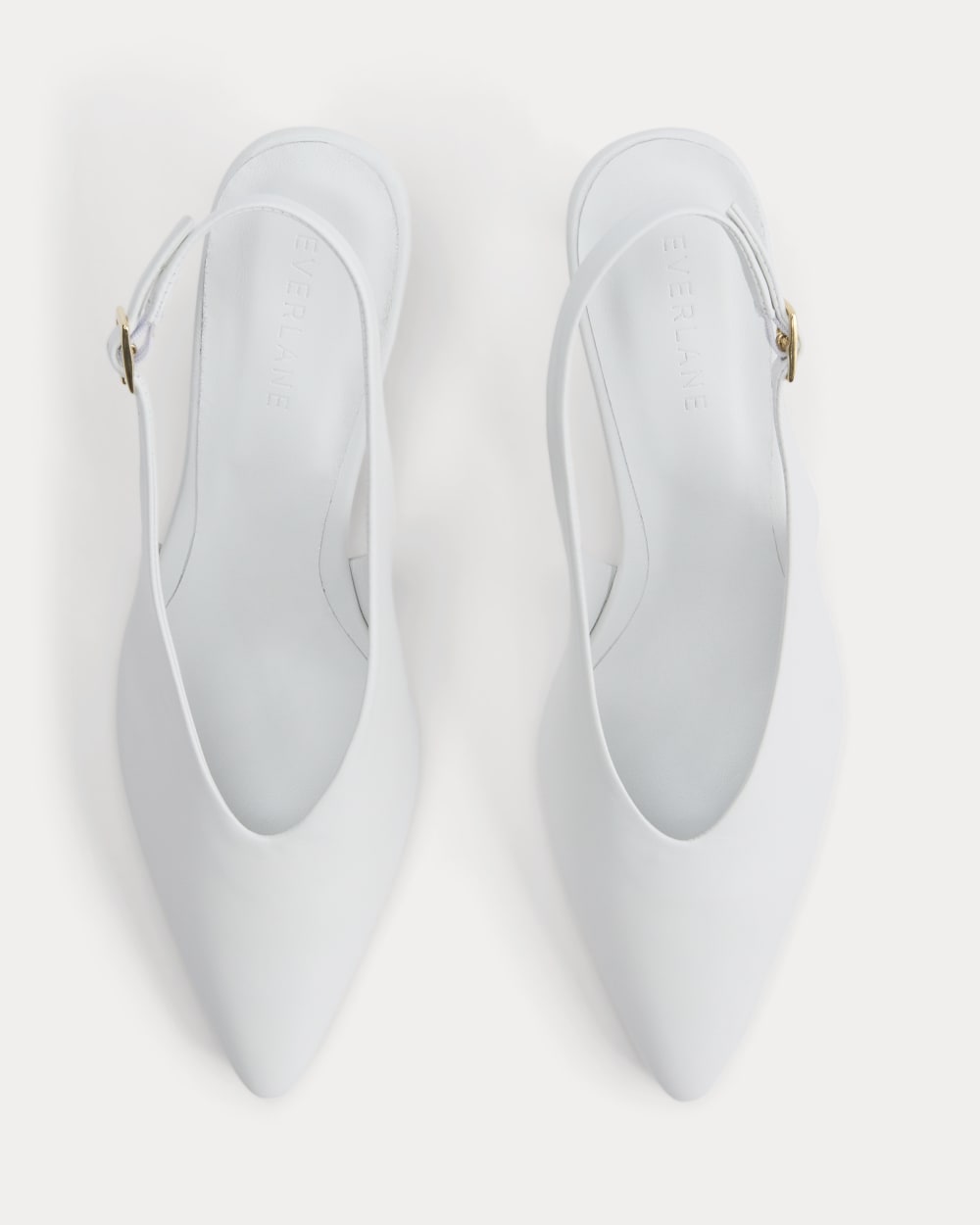 Pointed-Toe Slingback Heel in Snow — detail view