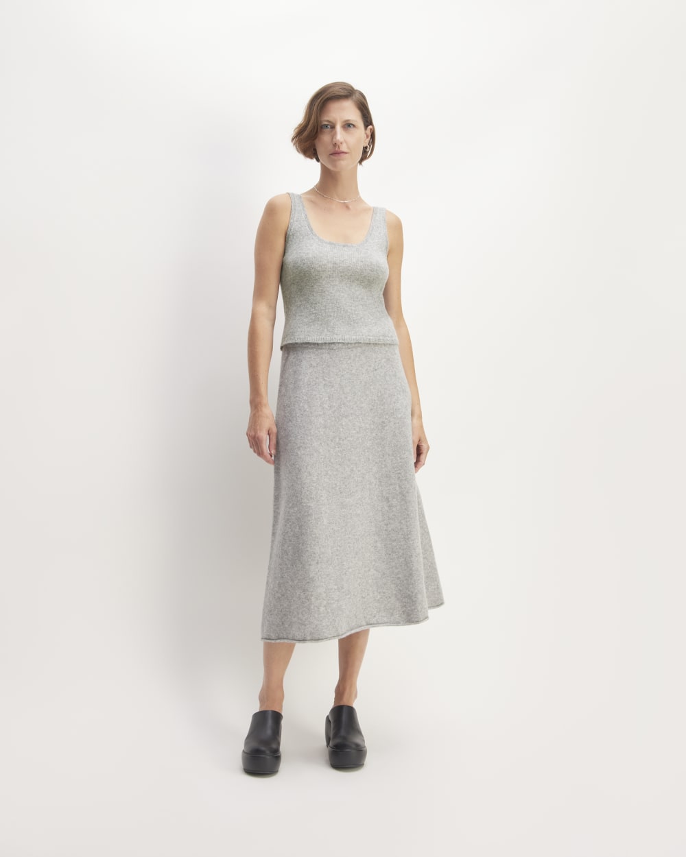The Cozy-Stretch Tank in Heathered Grey — detail view