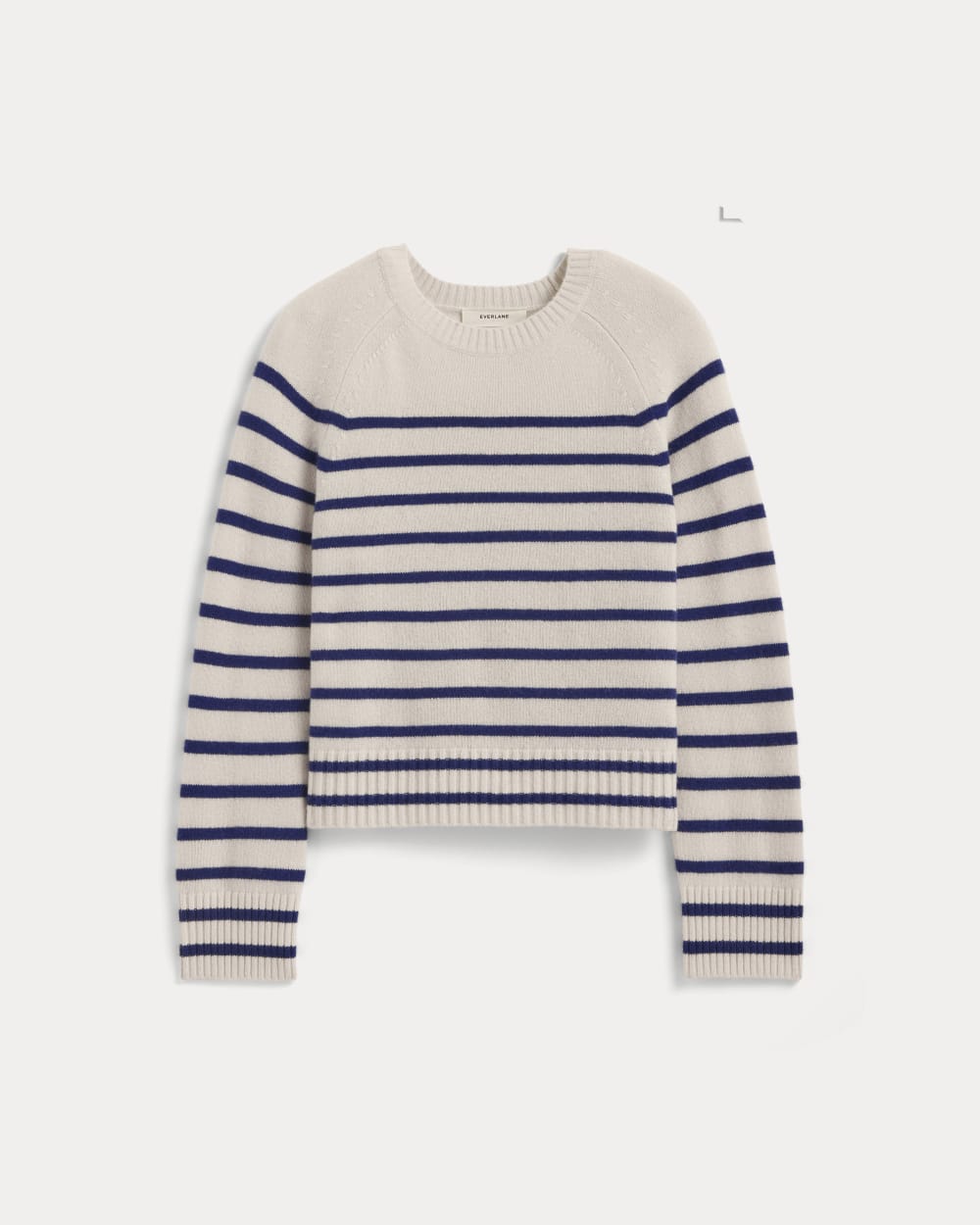 The Boxy Crew in Cashmere in Soft White / Deep Blue — alternate view