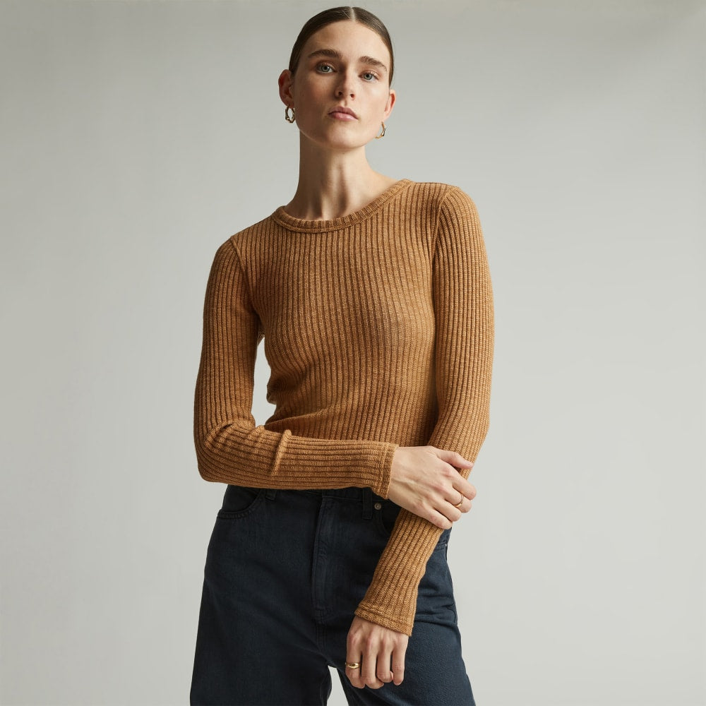 The Cozy Rib Long-Sleeve Tee in Cappuccino — front view