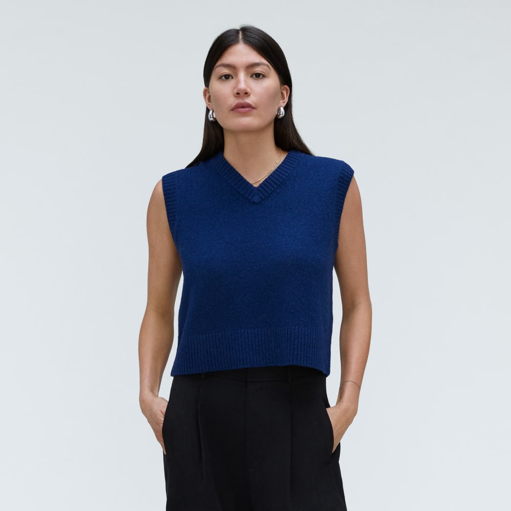The Cashmere Vest in Bright Navy — front view