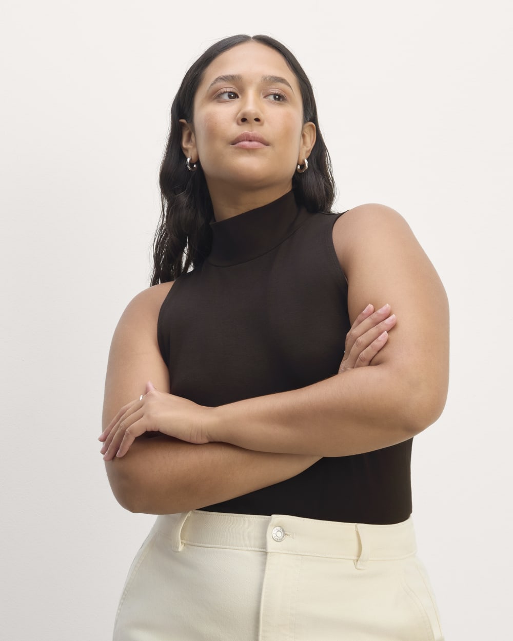 The Form Mock-Neck Tank in Black — front view