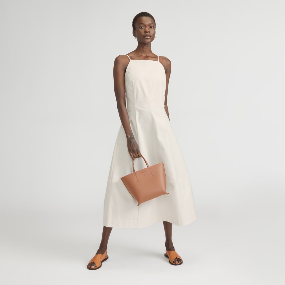 The Structured Cotton Bell Dress in Bone — front view