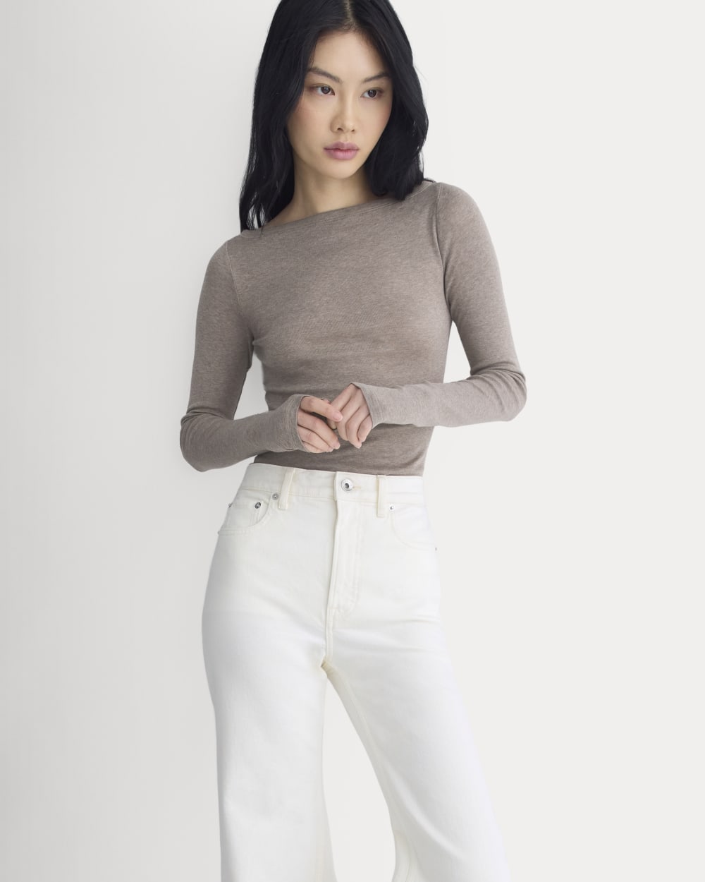 Tissue Boatneck Top in Heathered Chocolate Chip — detail view