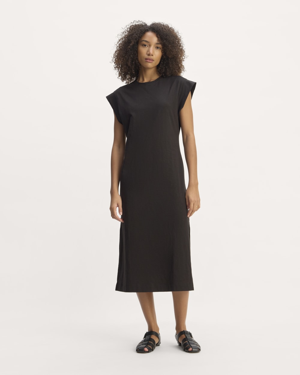 The Muscle Tee Midi Dress in Black — front view
