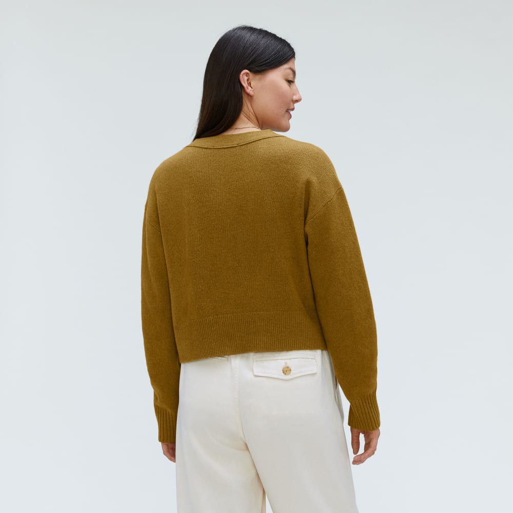 The Cashmere Cardigan in Tapenade — detail view