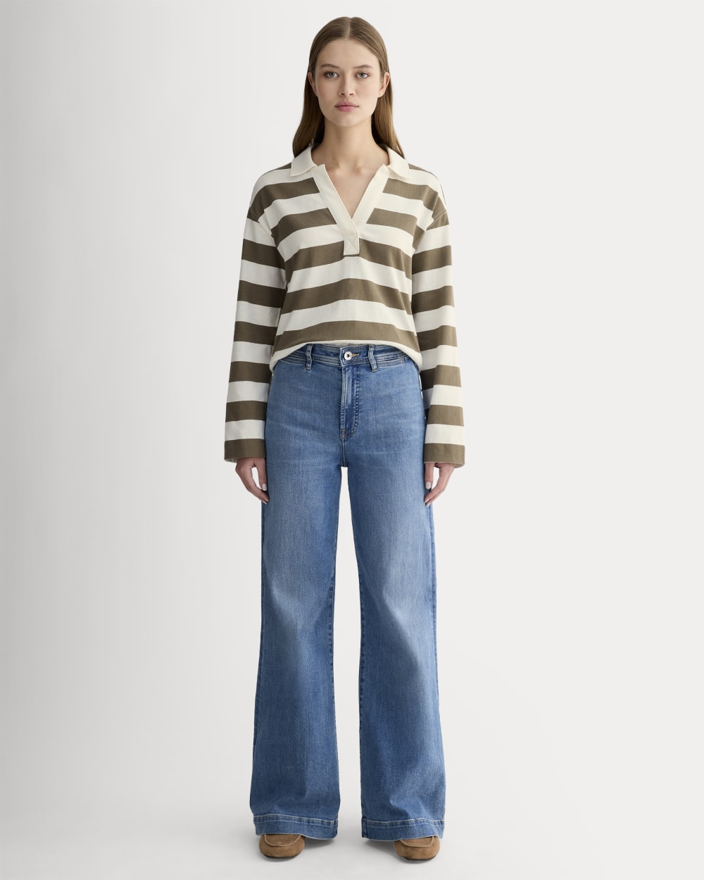 The Mariner Rugby Top in Deep Taupe / Bone — detail view