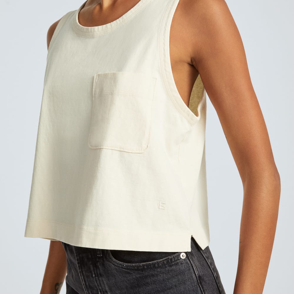 The Premium Weight Cropped Pocket Tank in Canvas — detail view