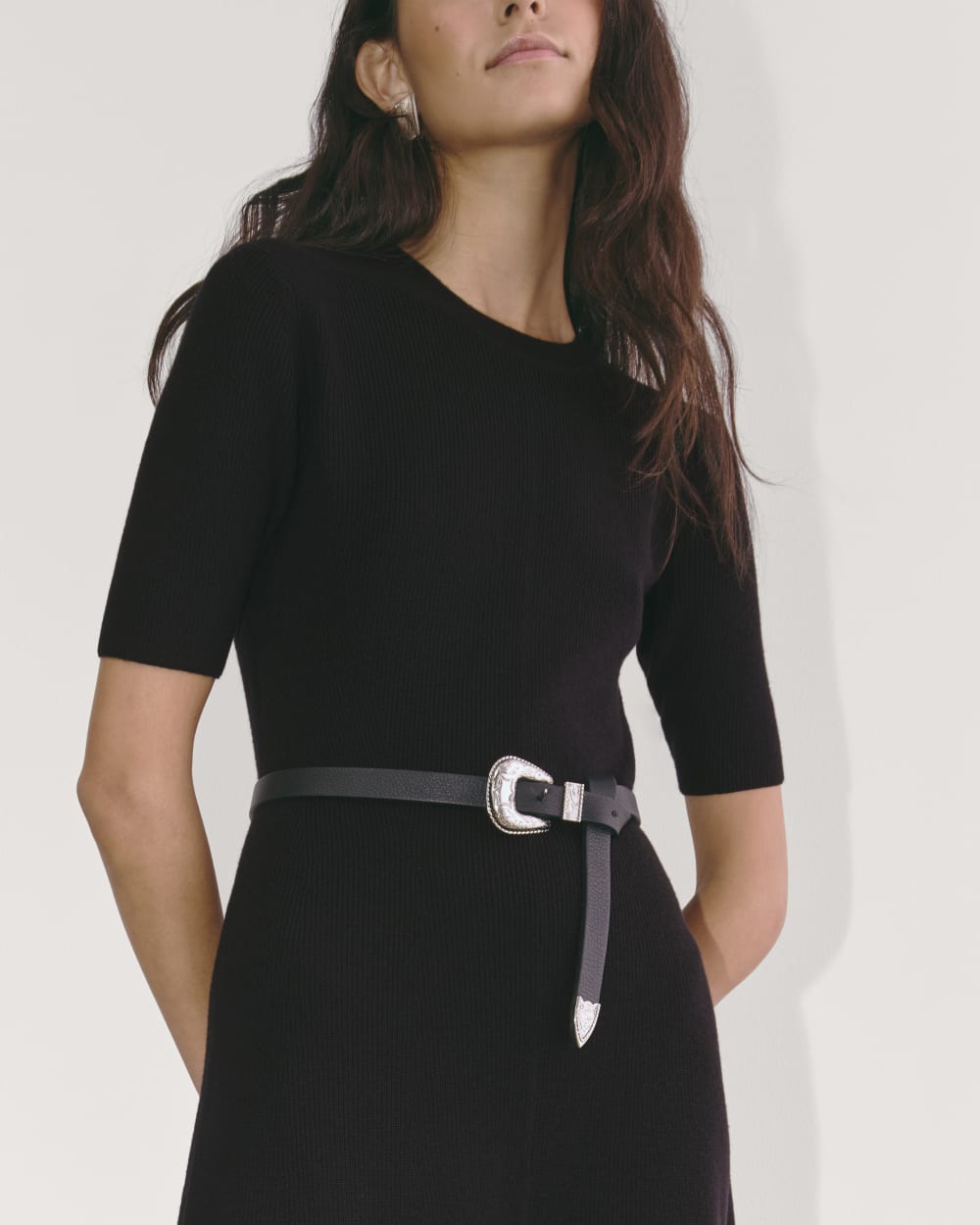 The Ribbed Sweater Dress in Black — detail view