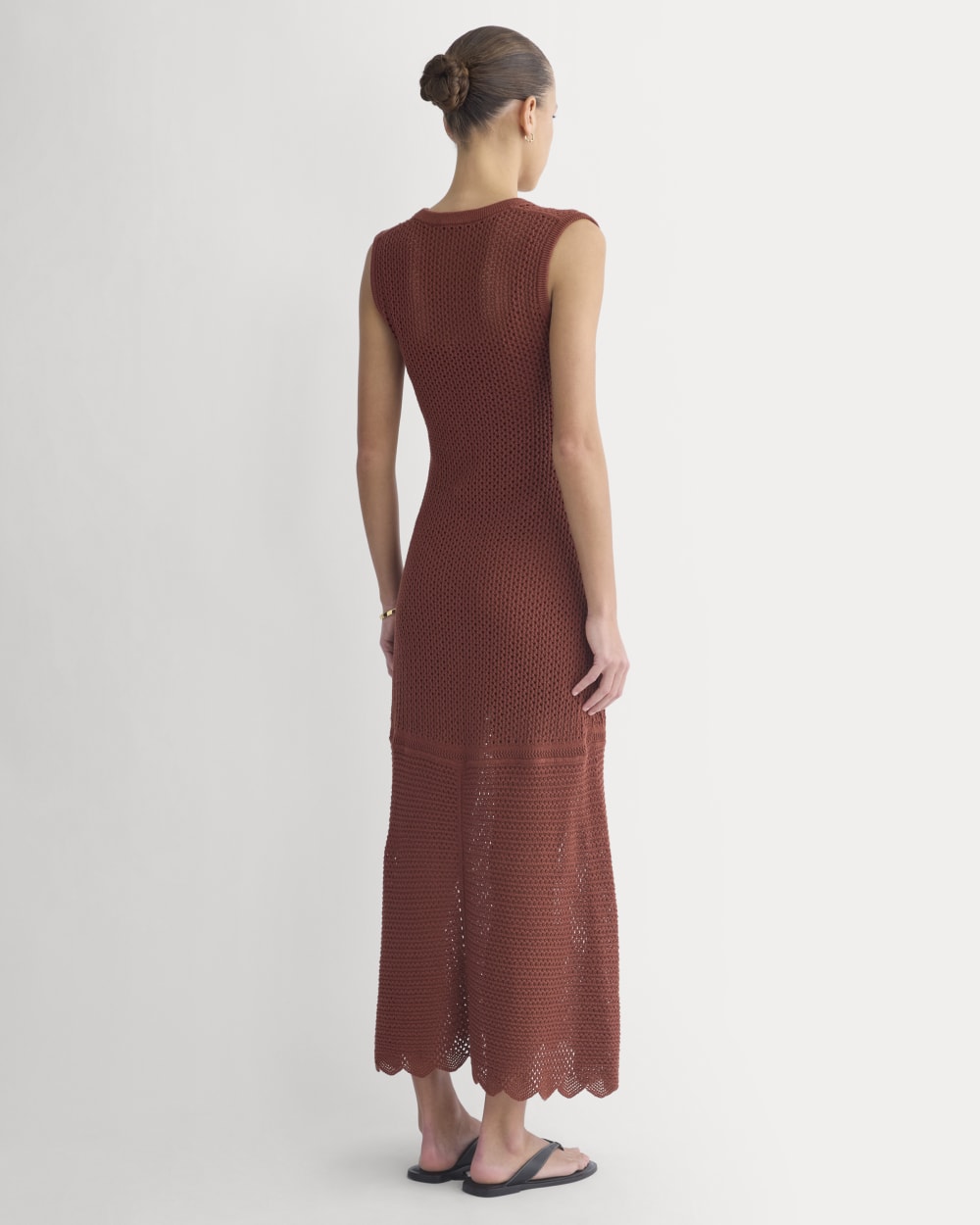 Lace Knit Maxi Sweater Dress in Henna Red — detail view