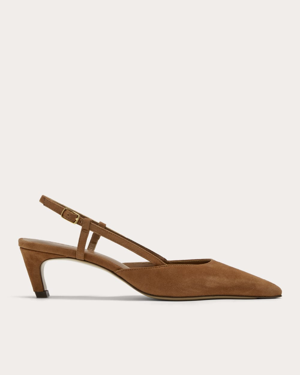 The Studio Slingback Heel in Saddle Brown Suede — front view