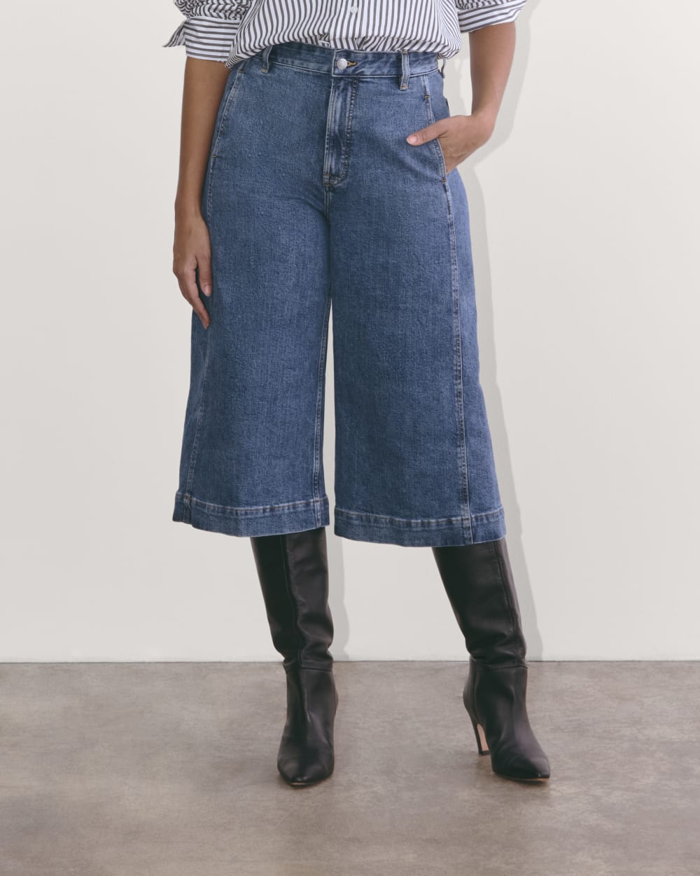 The Denim Culotte in New Blue — detail view