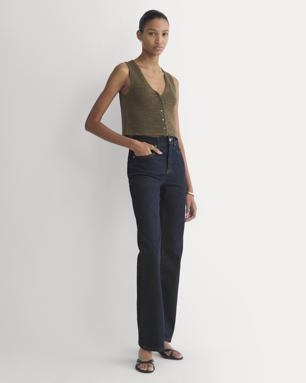 Button-Front Tank in Tape Yarn in Beech — detail view