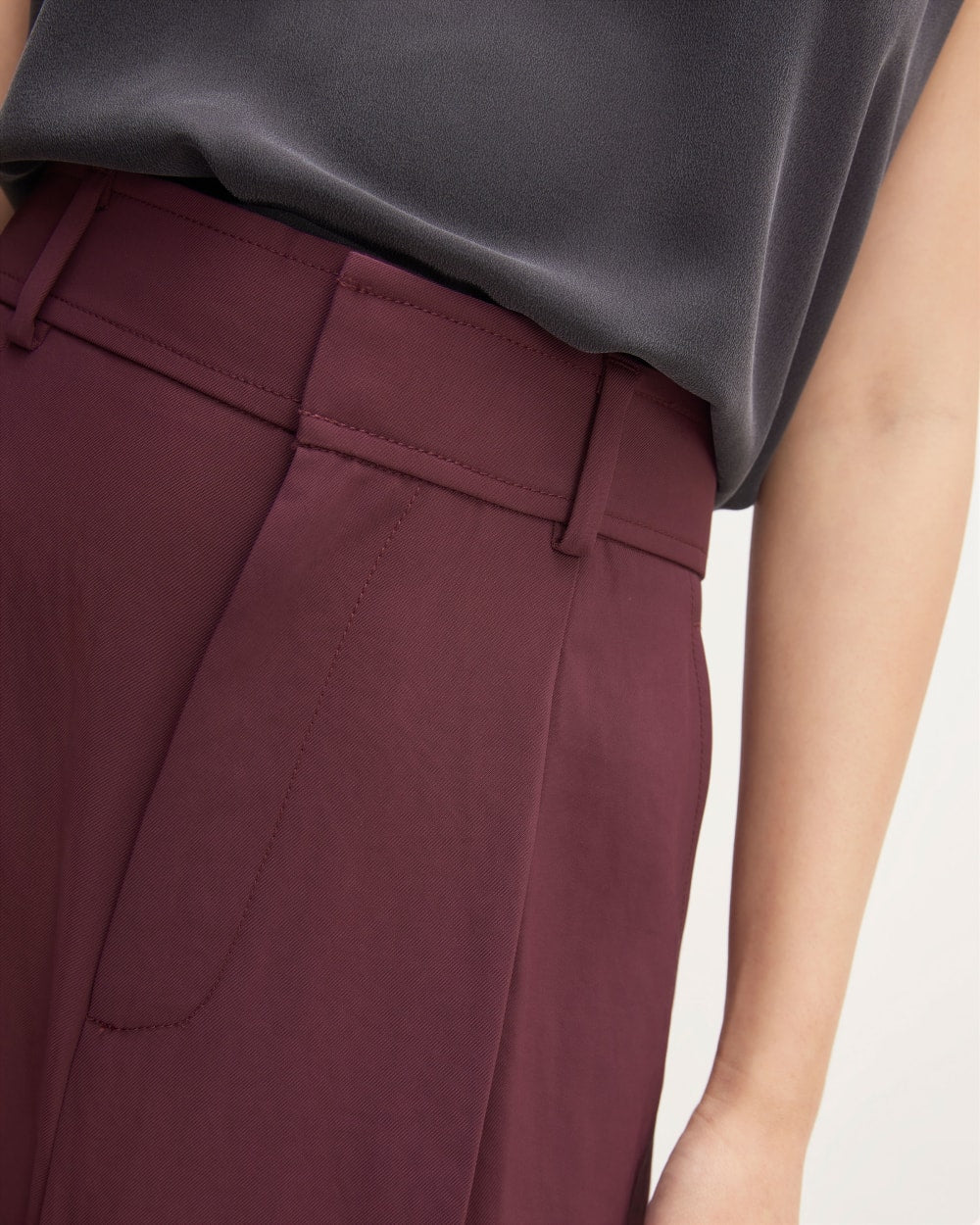 The Japanese GoWeave Way-High® Tapered Pant in Burgundy — detail view