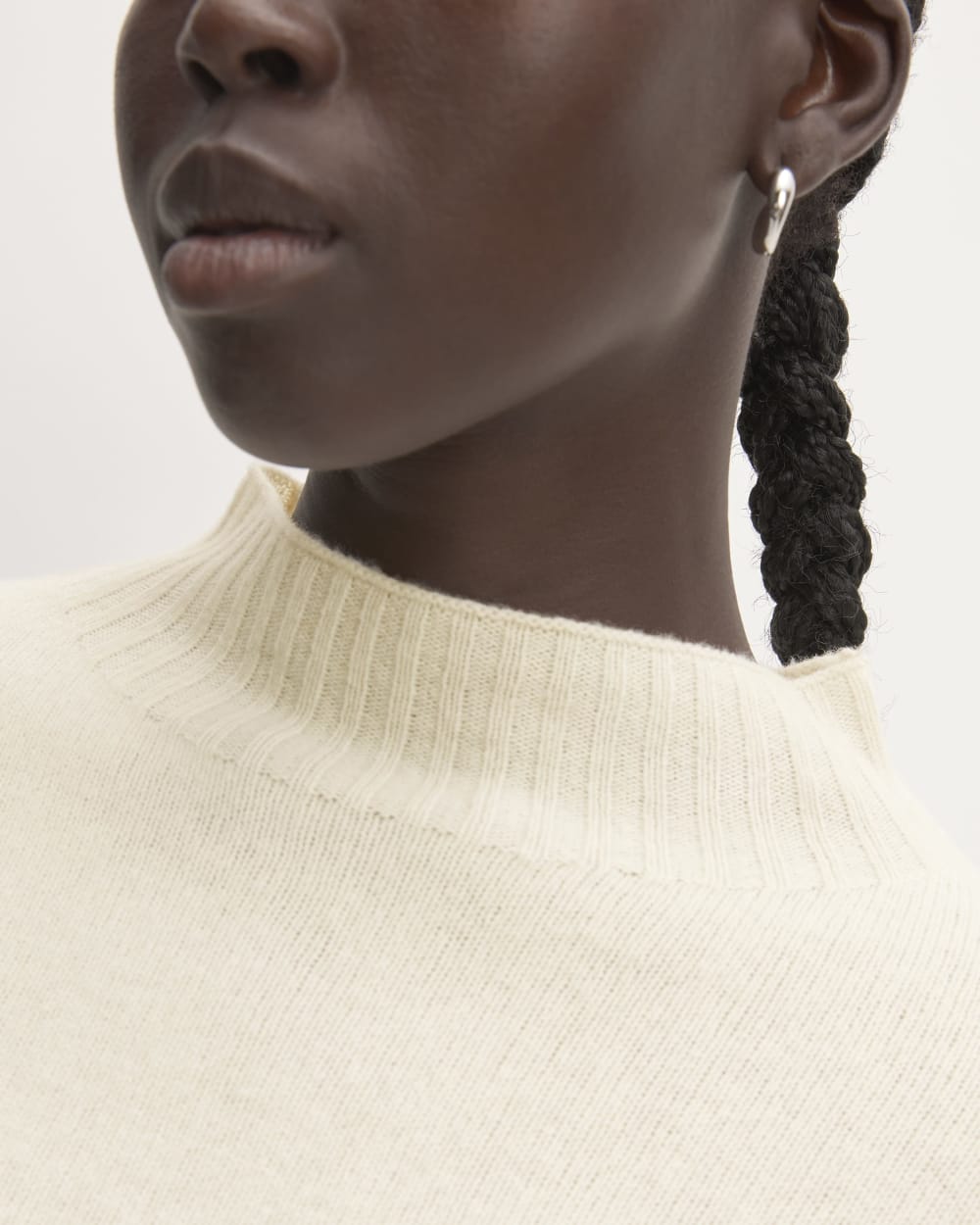 The Good Merino Wool Mockneck Sweater in Bone — detail view