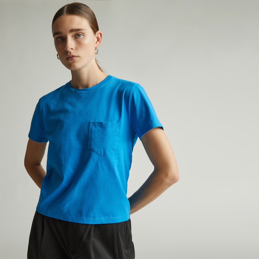 The Box-Cut Tee in Essential Cotton in Brilliant Blue — front view