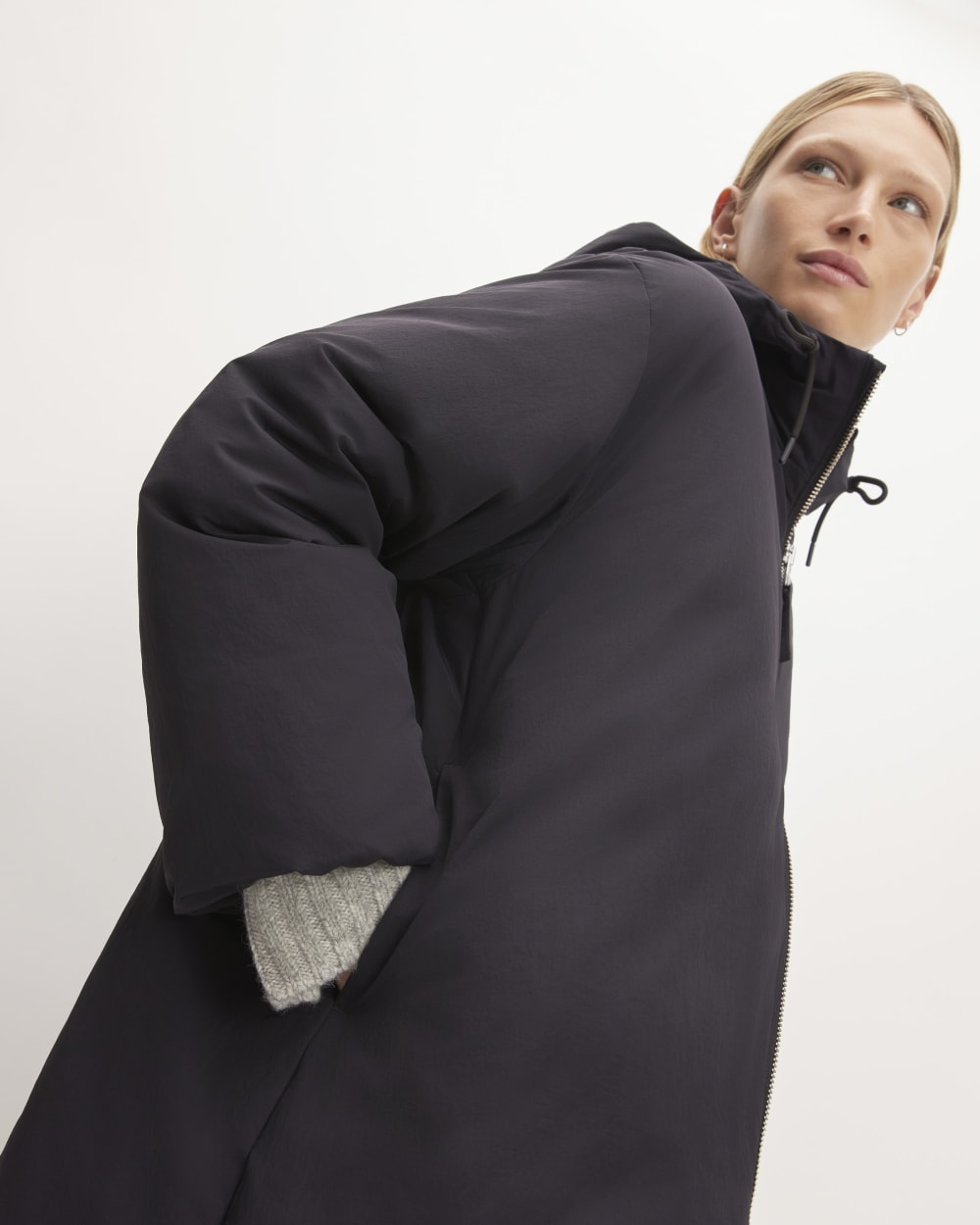 The Long Re:Down® Puffer in Black — detail view