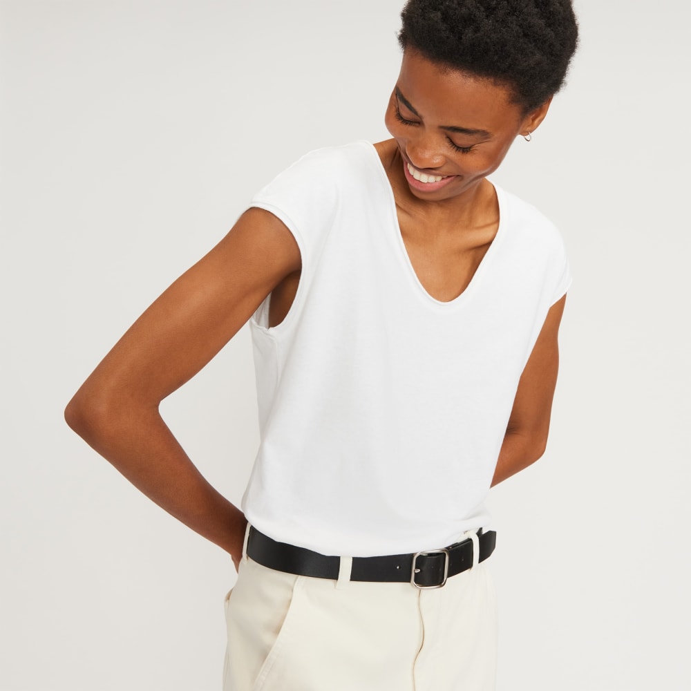The Hemp Scoop-Neck Muscle Tee in White — detail view