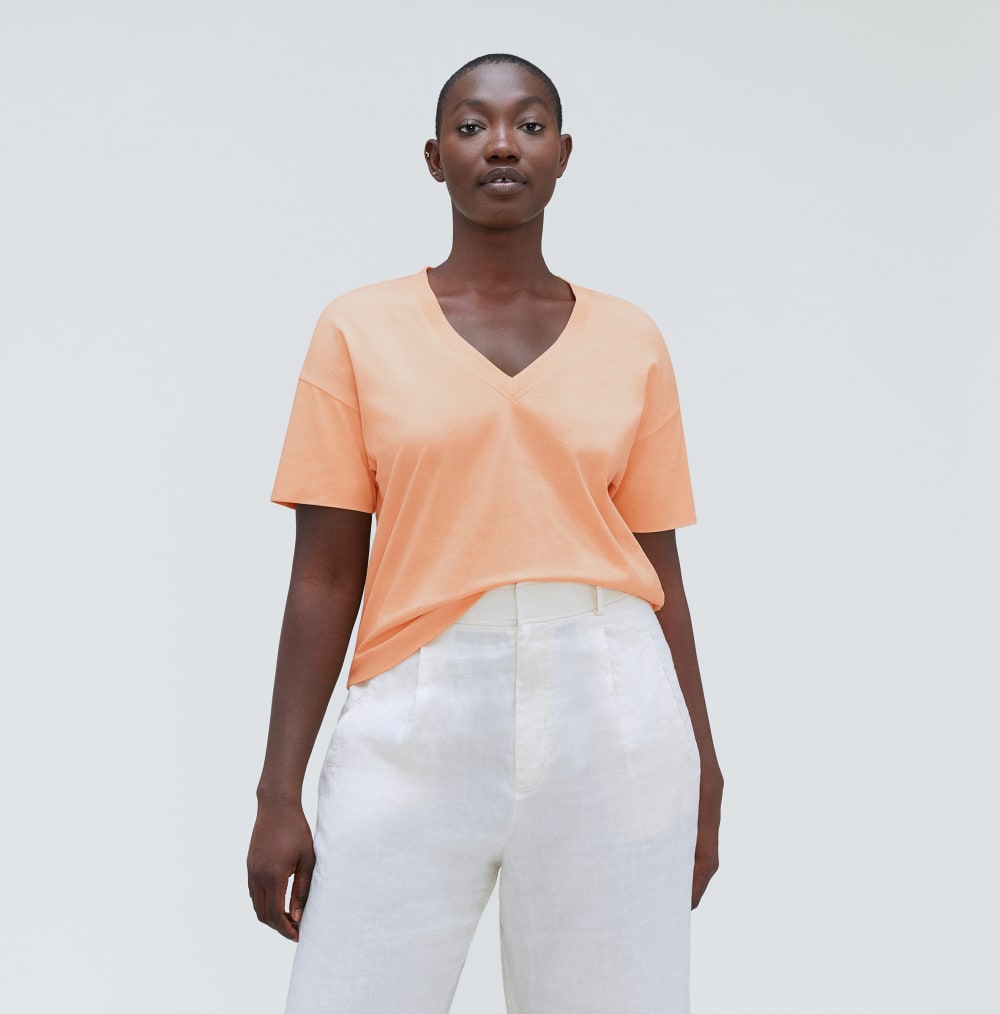 The Organic Cotton Slouchy V-Neck in Apricot — alternate view