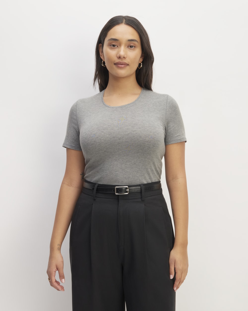 The Supima® Form Crew Neck Tee in Mid Heather Grey — front view