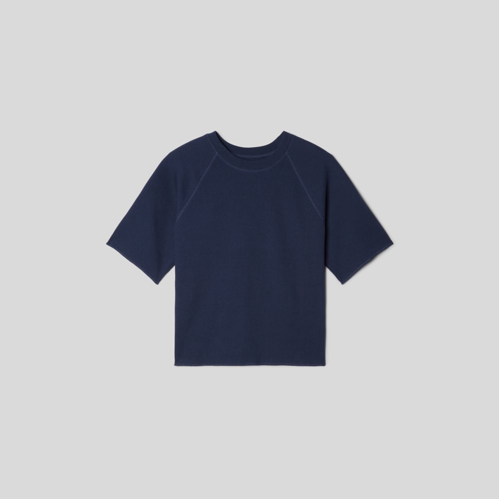 The Organic Cotton Waffle Raglan Tee in Navy — alternate view