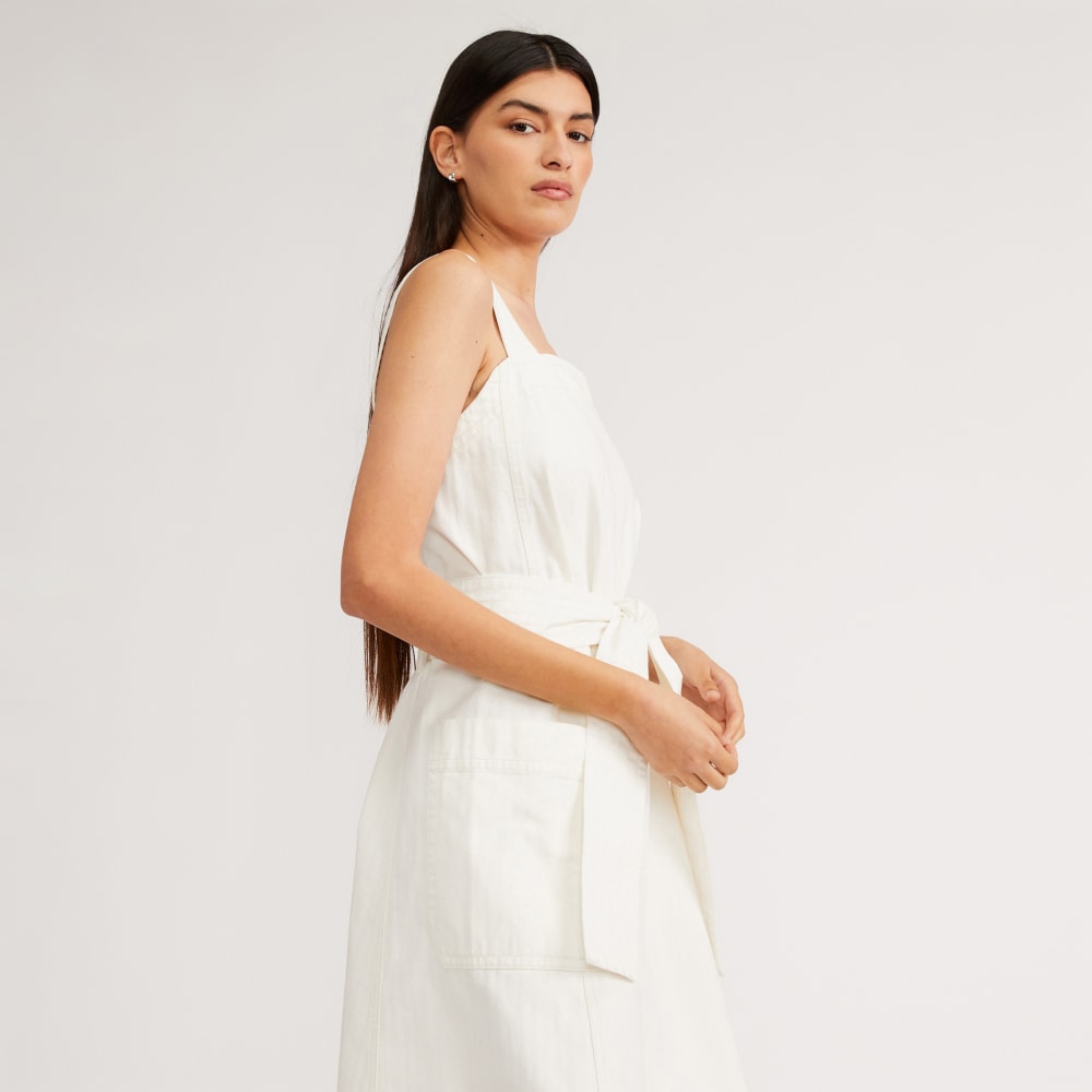 The Organic Cotton Herringbone Dress in Bone — detail view