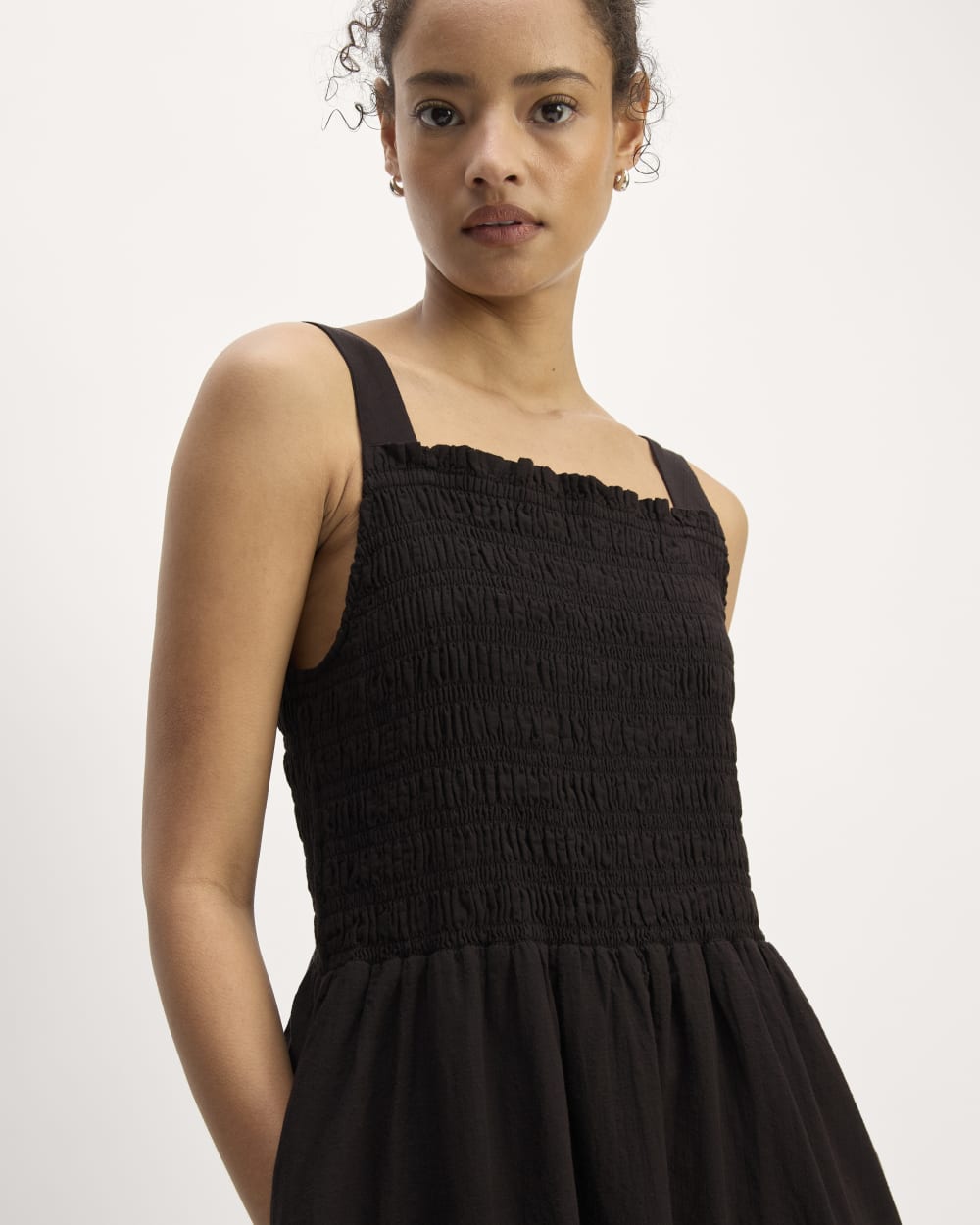The Gauze Smock Dress in Black — detail view