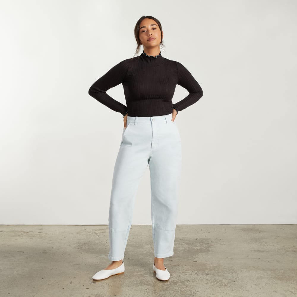 The Utility Barrel Pant in Sky Blue — detail view