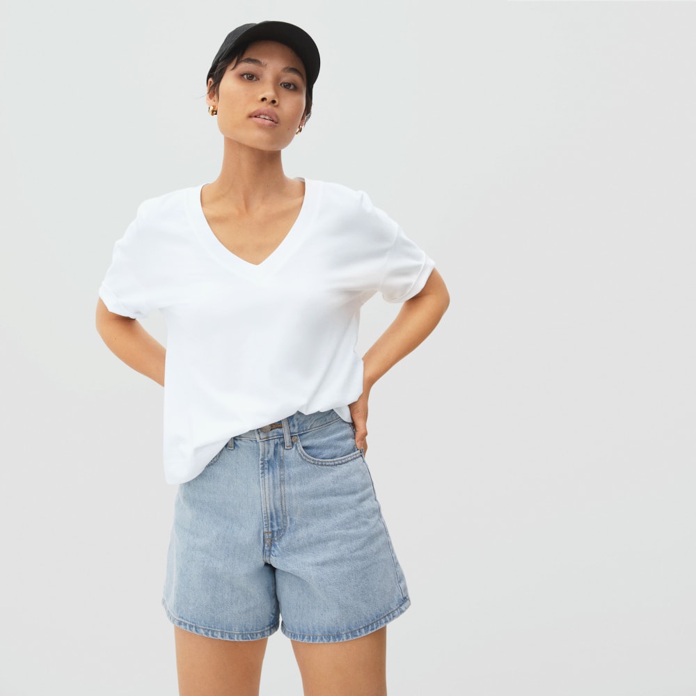 The Organic Cotton Slouchy V-Neck in White — alternate view