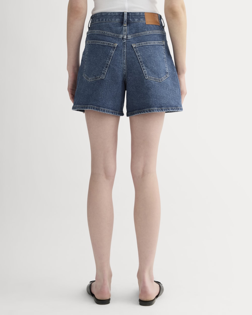 The A-Line Denim Short in Ocean — detail view
