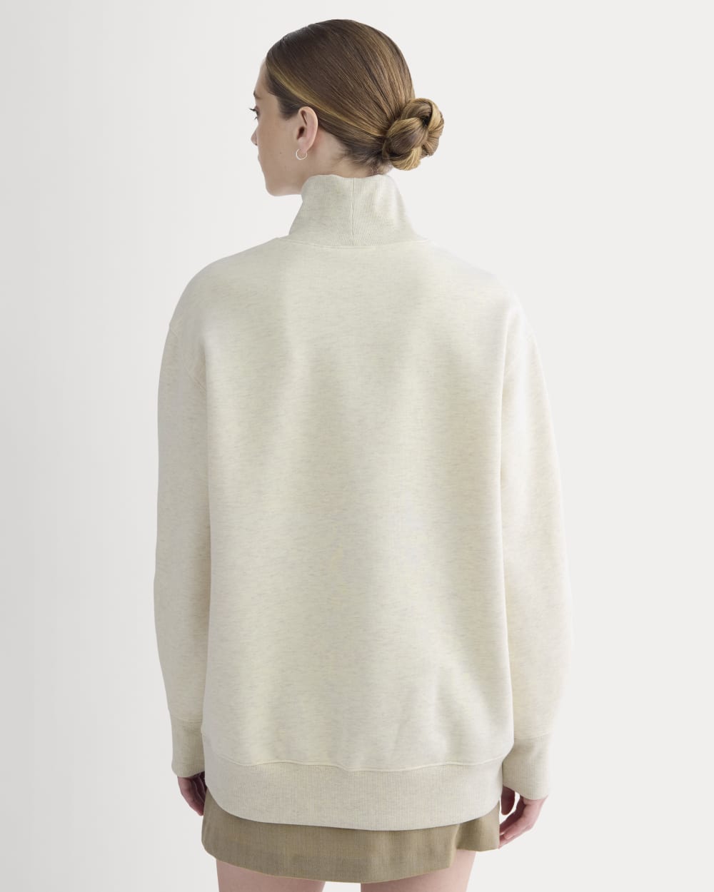 Luxe Fleece Turtleneck in Heathered Oat — detail view