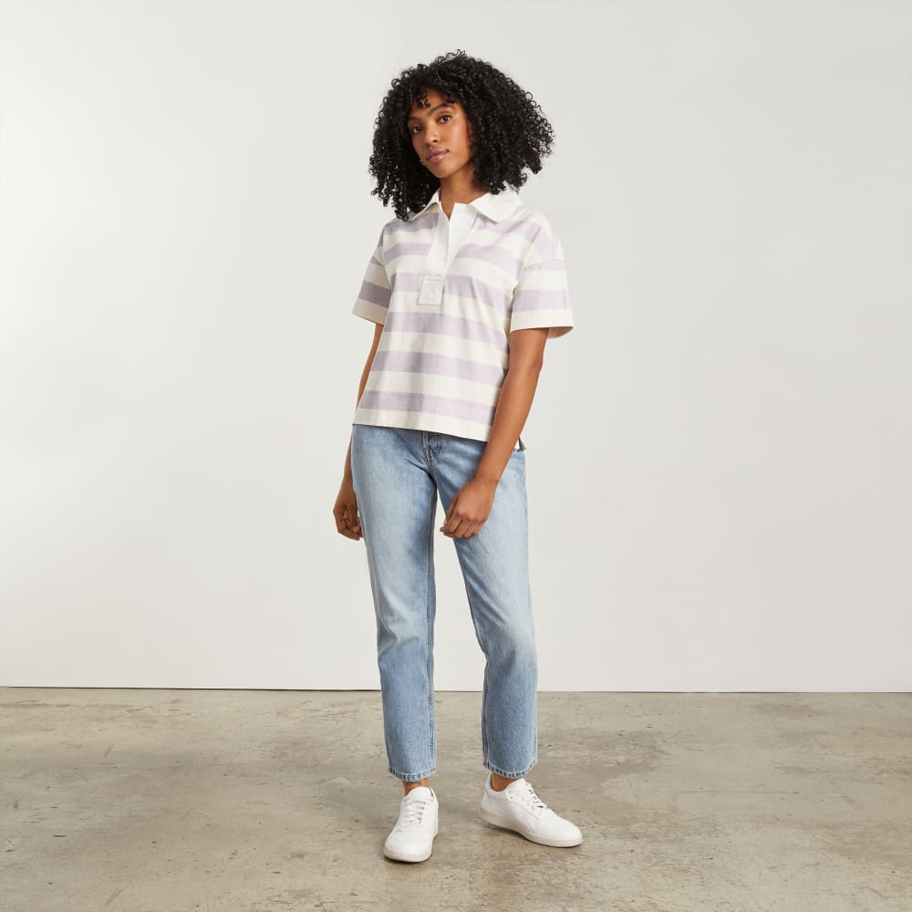 The Retro Jersey Polo in Pale Orchid / Canvas — detail view