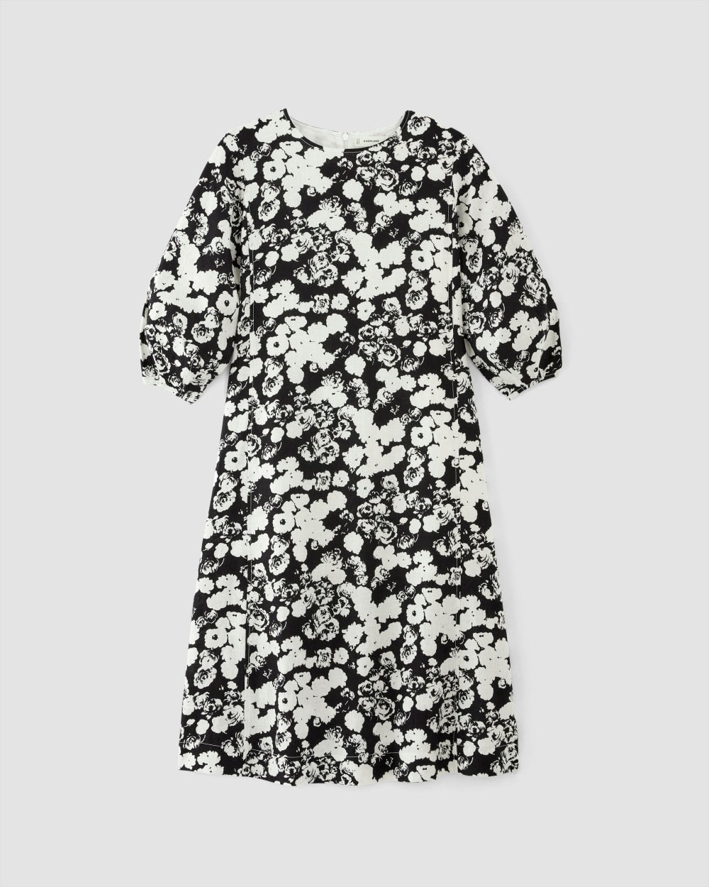 The Linen A-Line Midi Dress in Black / Bone Floral — alternate view
