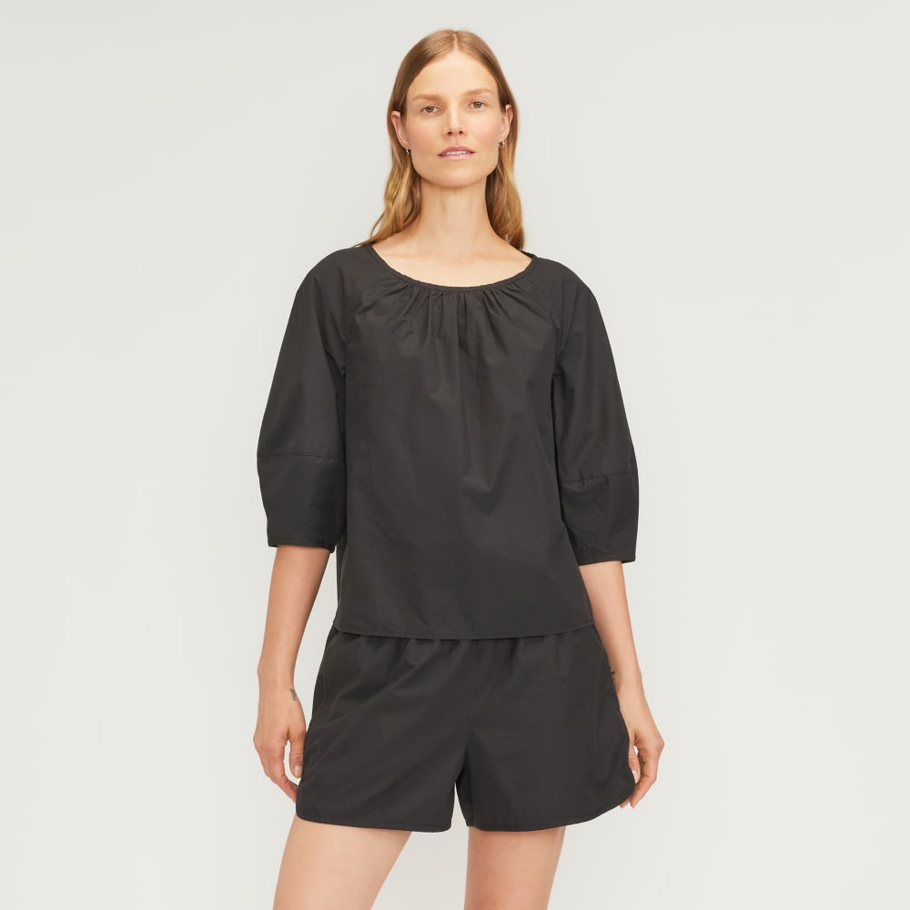 The Poplin Scoop-Neck Top in Black — front view