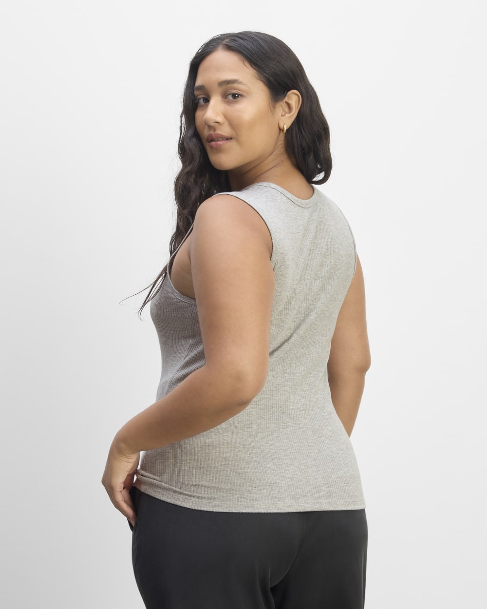The Shimmy Tank in Heathered Grey — detail view
