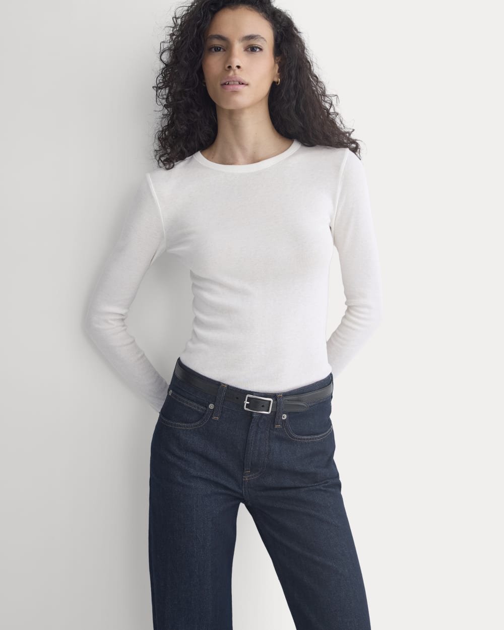 Tissue Long-Sleeve Crew in Bone — detail view